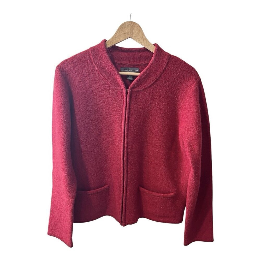 Northern Isles Vintage Women's 100% Wool Red Full Zipper Cardigan Sweater Large